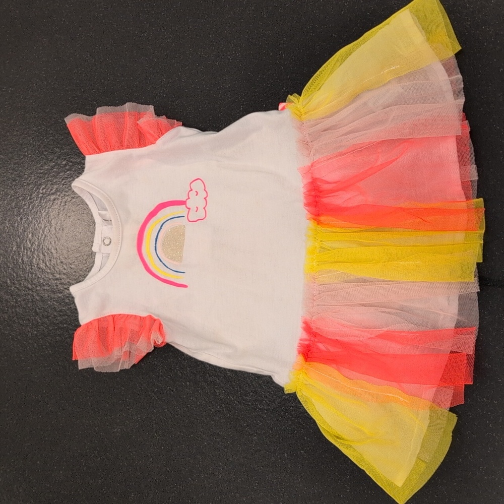 Couture Billieblush Rainbow Tulle Dress with Ruffled Sleeves
